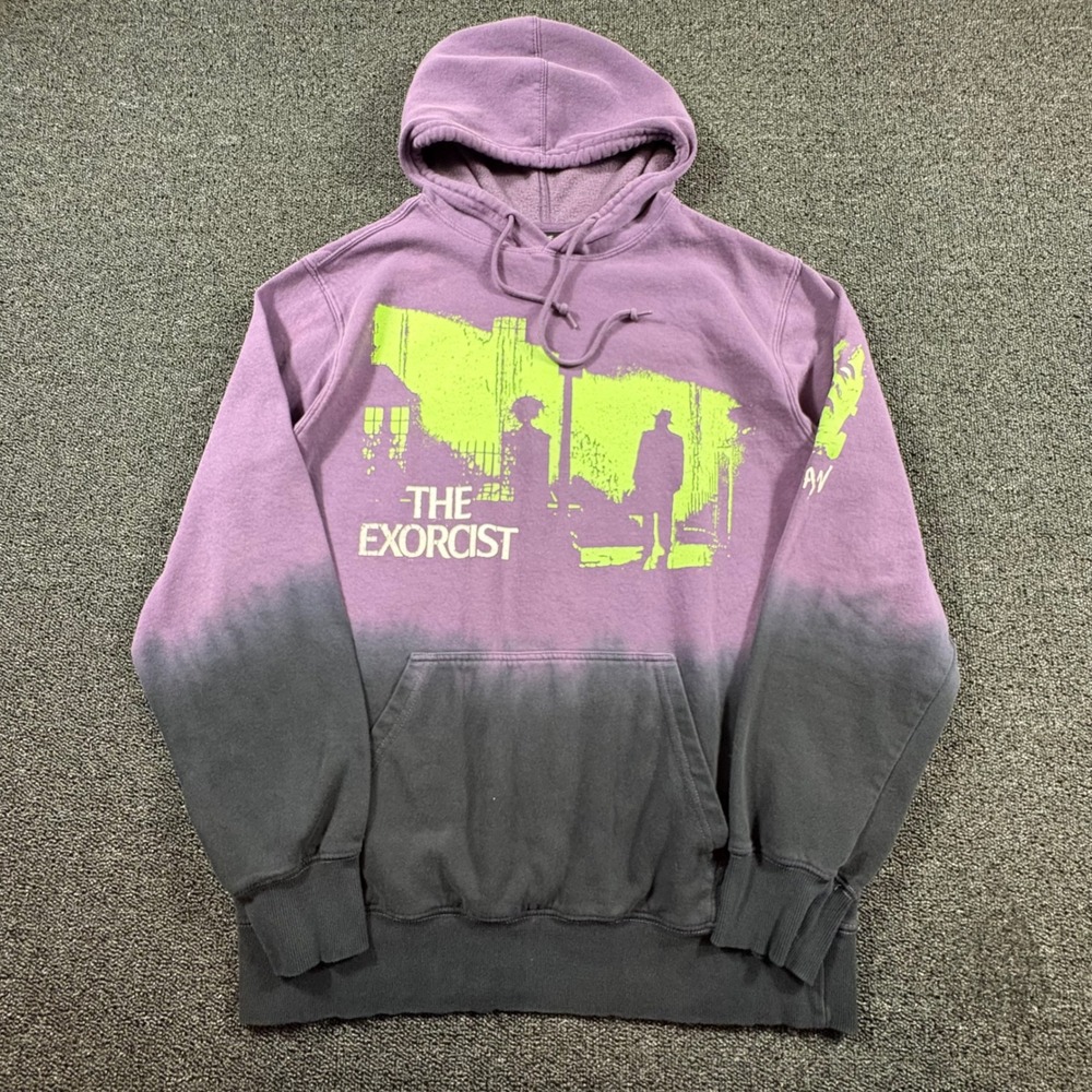 The Exorcist Movie Pullover Hoodie Men's L Purple Black Dip Dye Classic Horror
